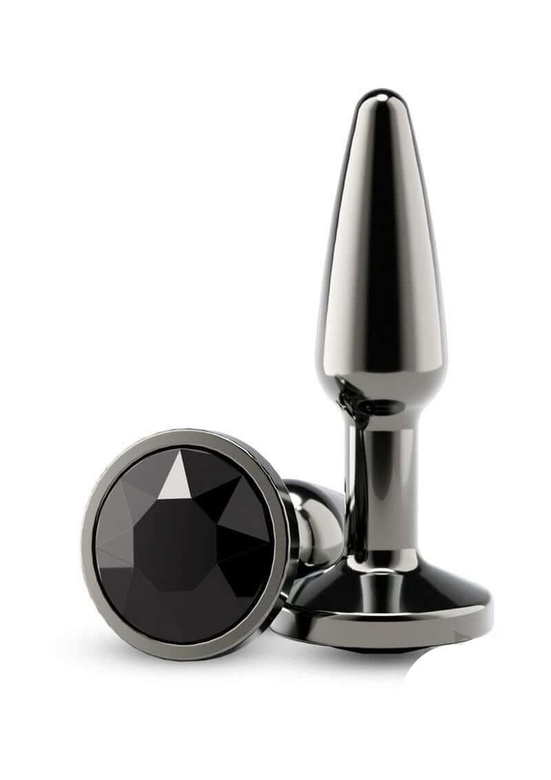 Rear Assets Chrome Tapered Anal Plug Small Gray with gem detail and sleek design for anal exploration.