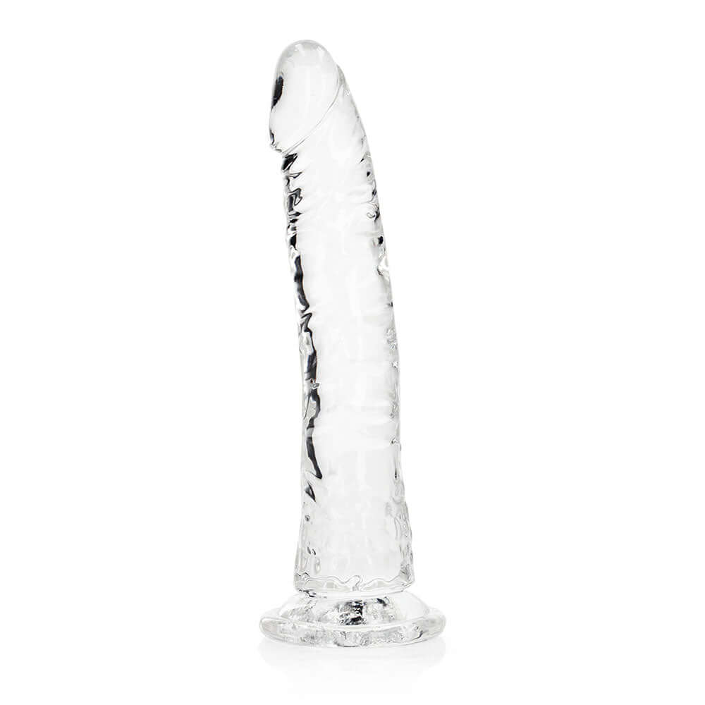 RealRock Crystal Clear Slim 8 inches Dildo Clear with transparent design and smooth finish for comfort.