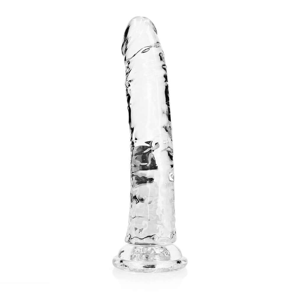 RealRock Crystal Clear Slim 8 inches Dildo Clear with sleek transparent design and smooth finish for versatile functionality.