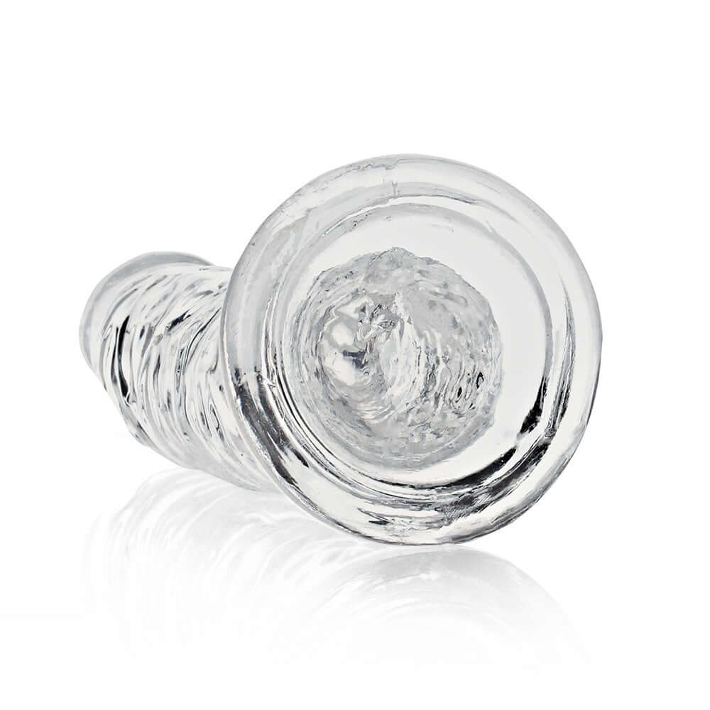 RealRock Crystal Clear Slim 8 inches Dildo Clear showing a sleek transparent design with smooth finish.
