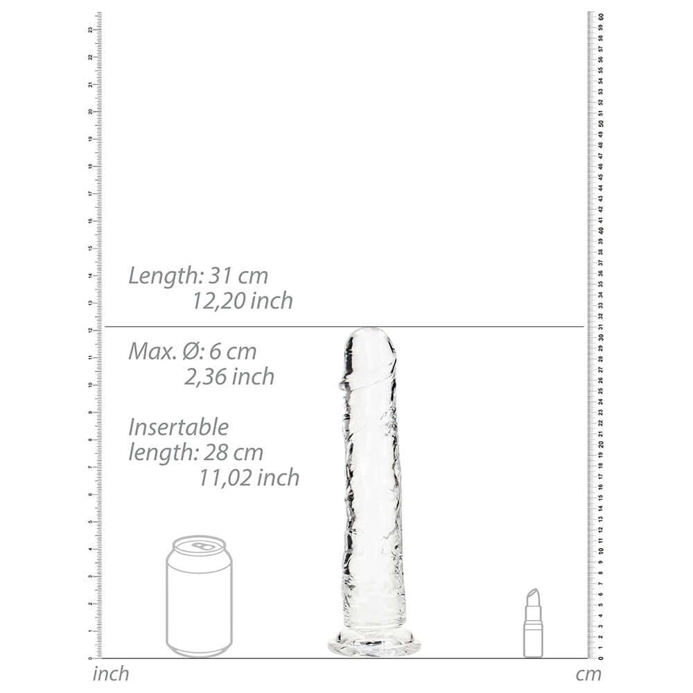 RealRock Crystal Clear Straight 11 inches Dildo Without Balls Clear