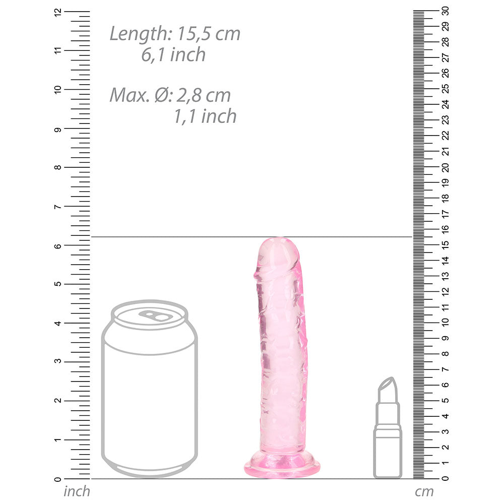 RealRock Crystal Clear Straight 6 inches Dildo Without Balls Pink