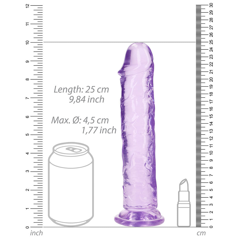 RealRock Crystal Clear Straight 9 inches Dildo Without Balls Purple
