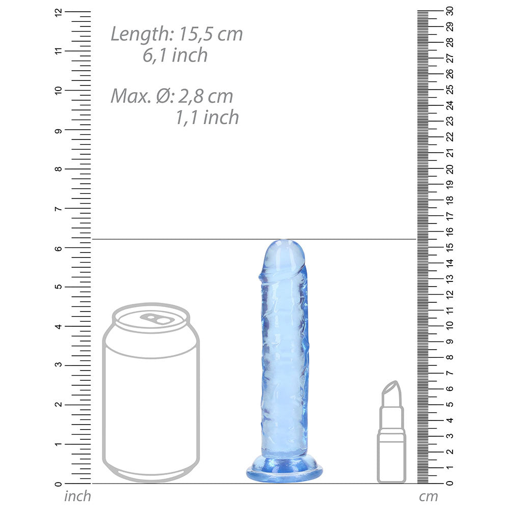RealRock Crystal Clear Straight 6 inches Dildo Without Balls Blue