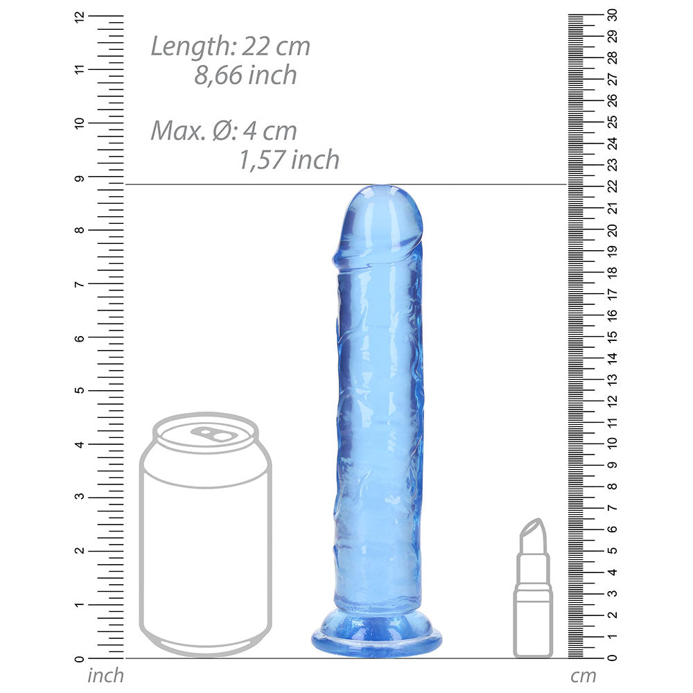 RealRock Crystal Clear Straight 8 inches Dildo Without Balls Blue