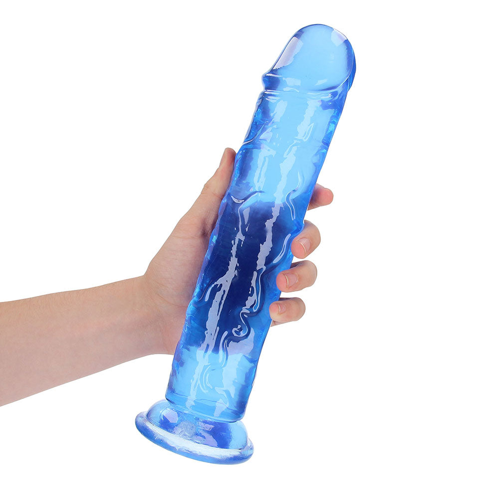 RealRock Crystal Clear Straight 11 inches Dildo Without Balls Blue