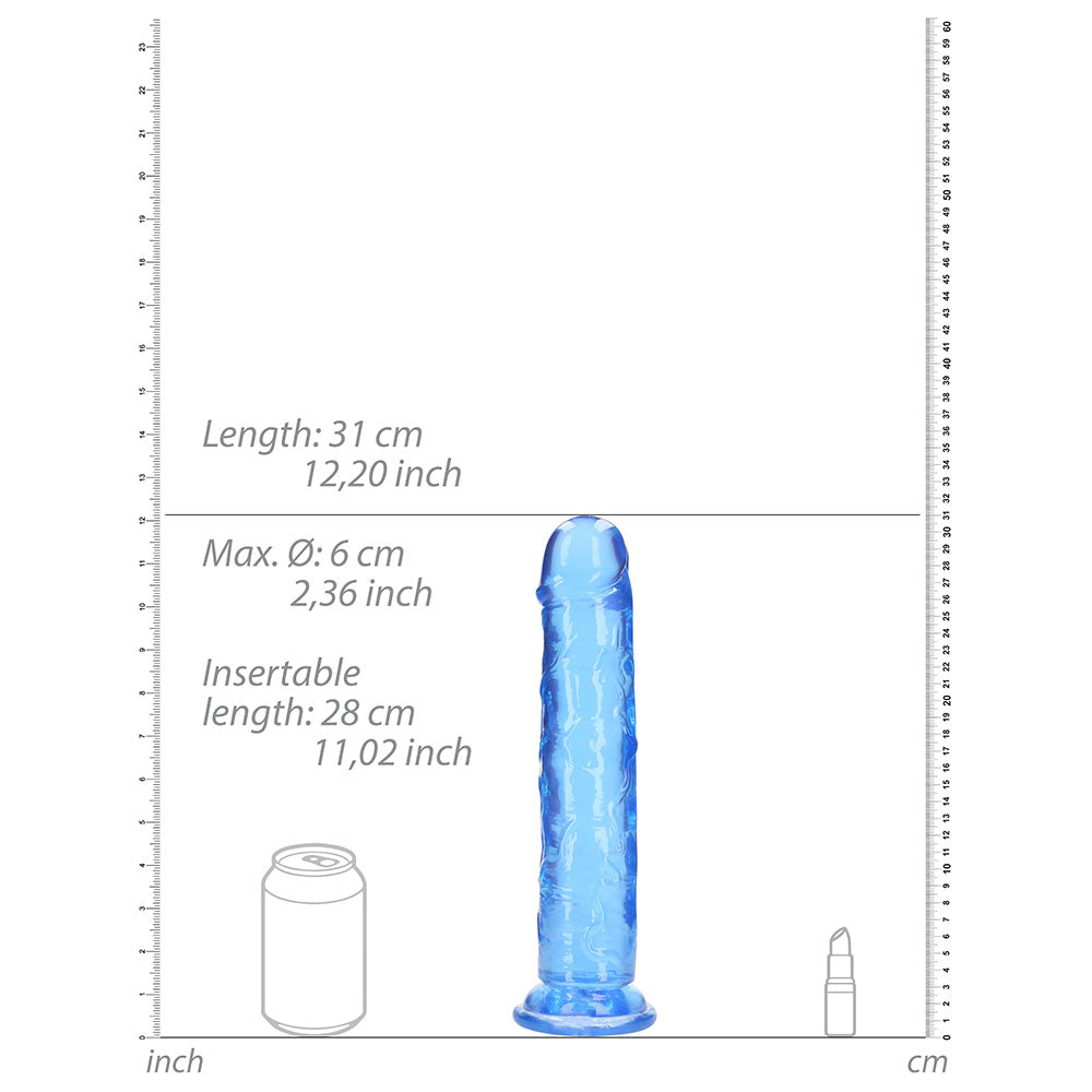 RealRock Crystal Clear Straight 11 inches Dildo Without Balls Blue