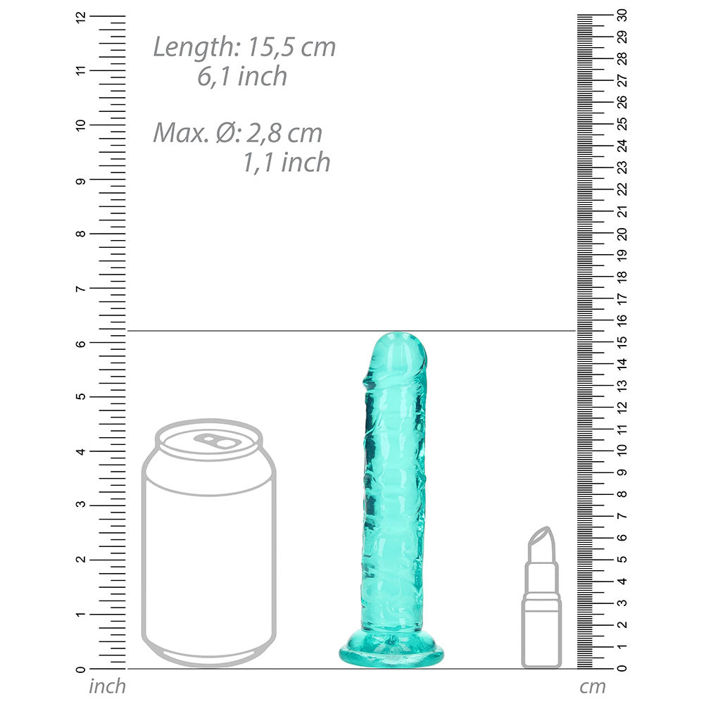 RealRock Crystal Clear Straight 6 inches Dildo Without Balls Turquoise