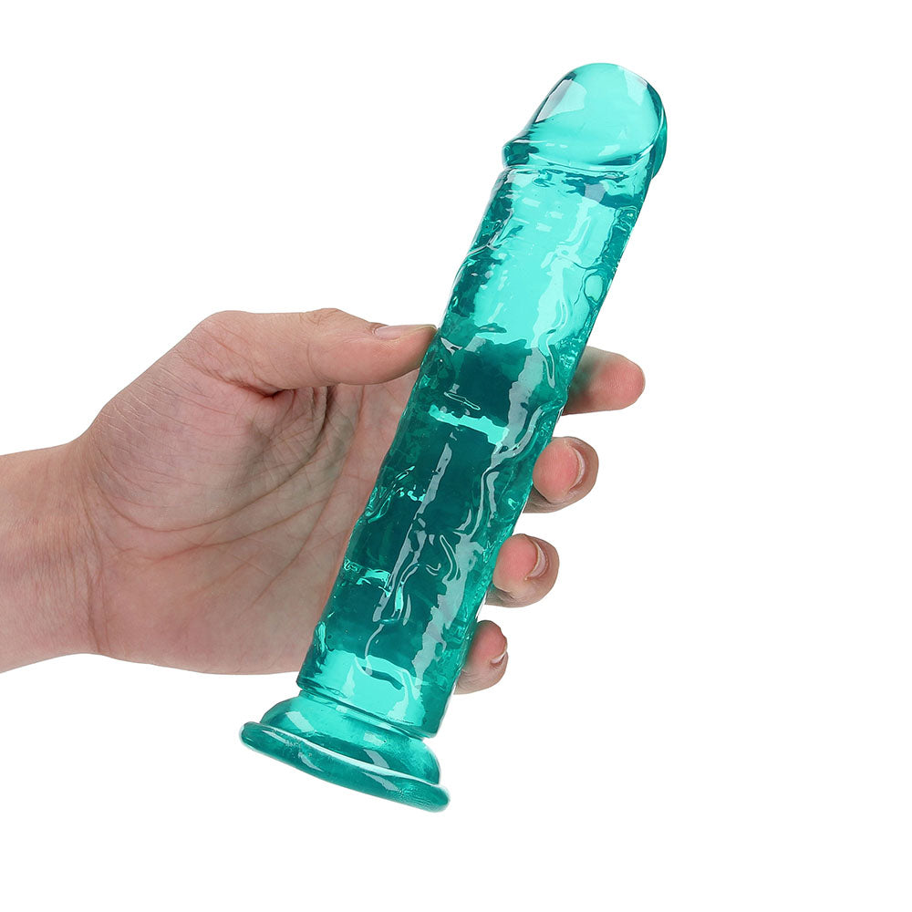 RealRock Crystal Clear Straight 7 inches Dildo Without Balls Turquoise