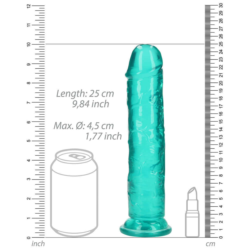 RealRock Crystal Clear Straight 9 inches Dildo Without Balls Turquoise