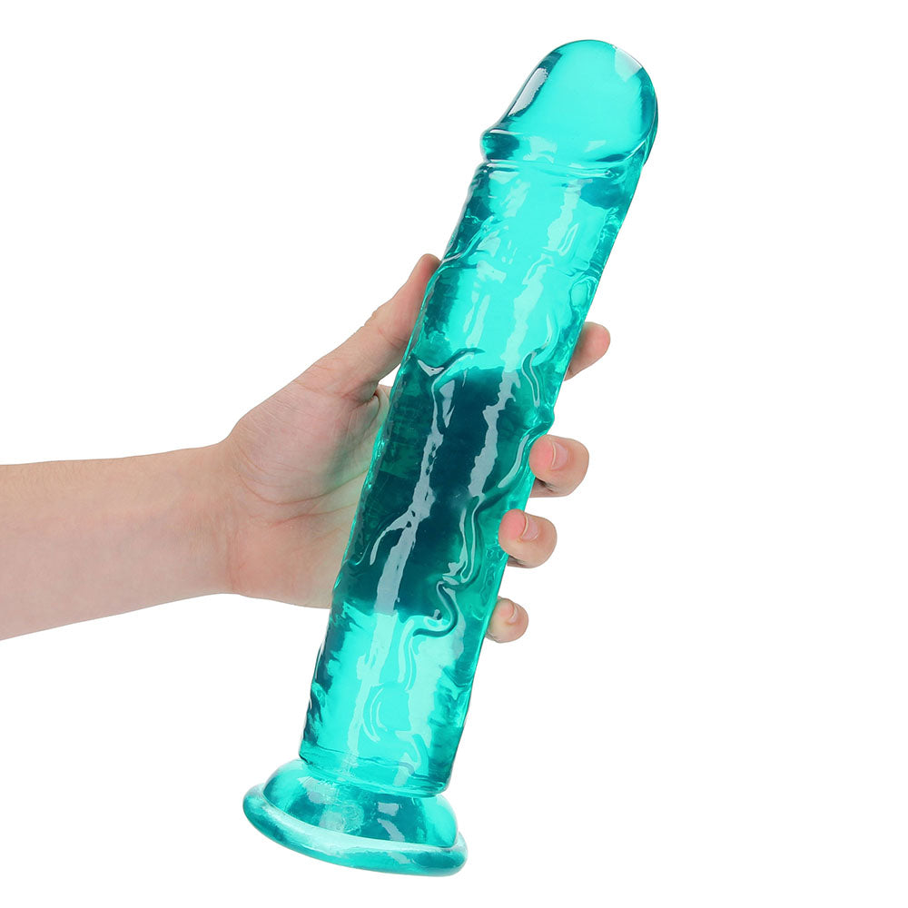 RealRock Crystal Clear Straight 11 inches Dildo Without Balls Turquoise