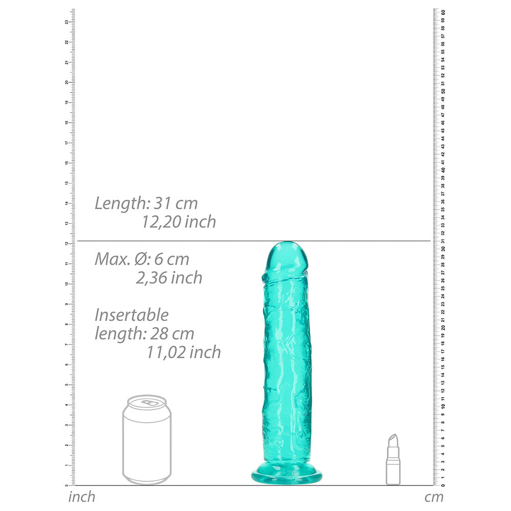 RealRock Crystal Clear Straight 11 inches Dildo Without Balls Turquoise