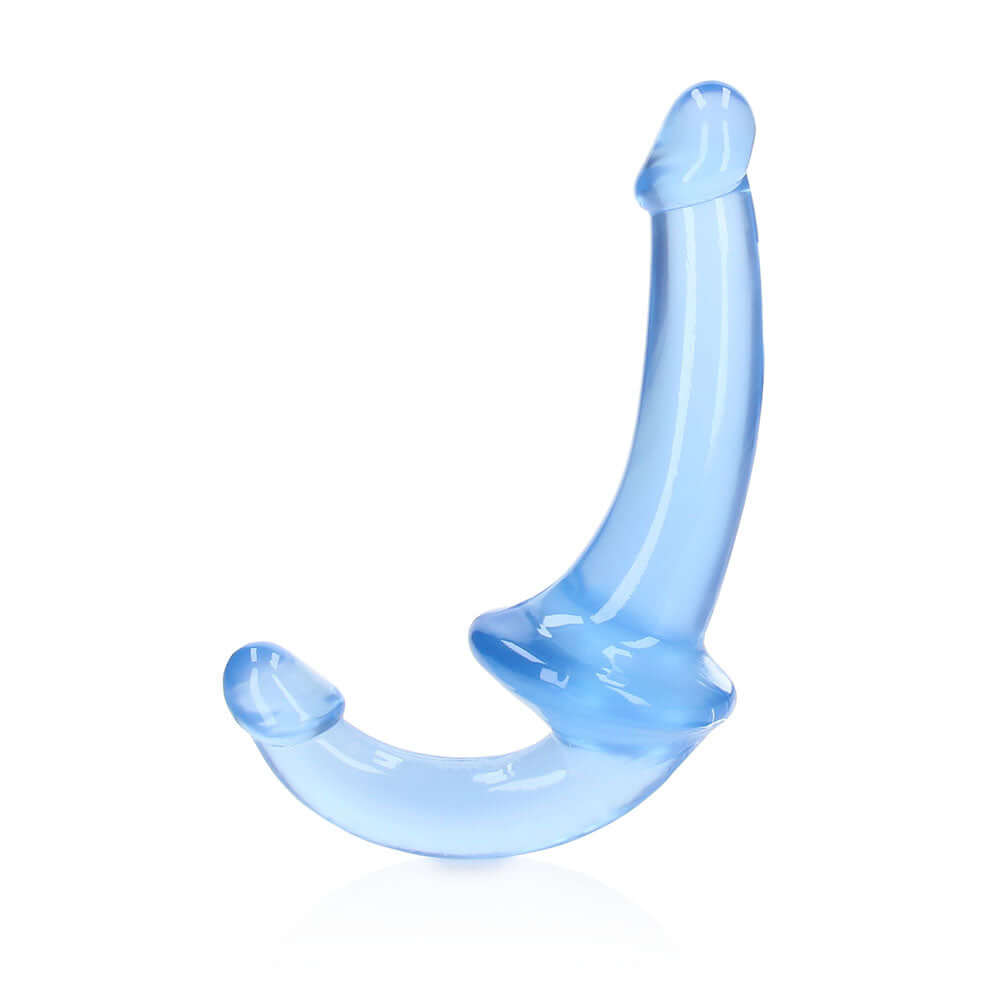 RealRock Crystal Clear 6 inches Strapless Strap-On Dildo Blue showcasing its sleek, double-ended design.