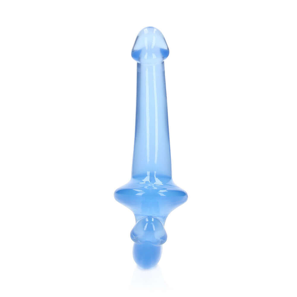 RealRock Crystal Clear 6 inches Strapless Strap-On Dildo Blue, smooth blue double-ended design for hands-free versatility.