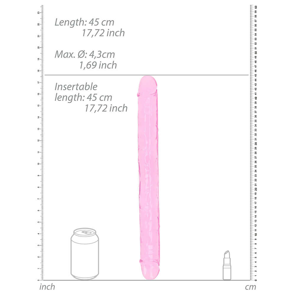 RealRock Crystal Clear Double Dong 18 inches Dual-Ended Dildo Pink