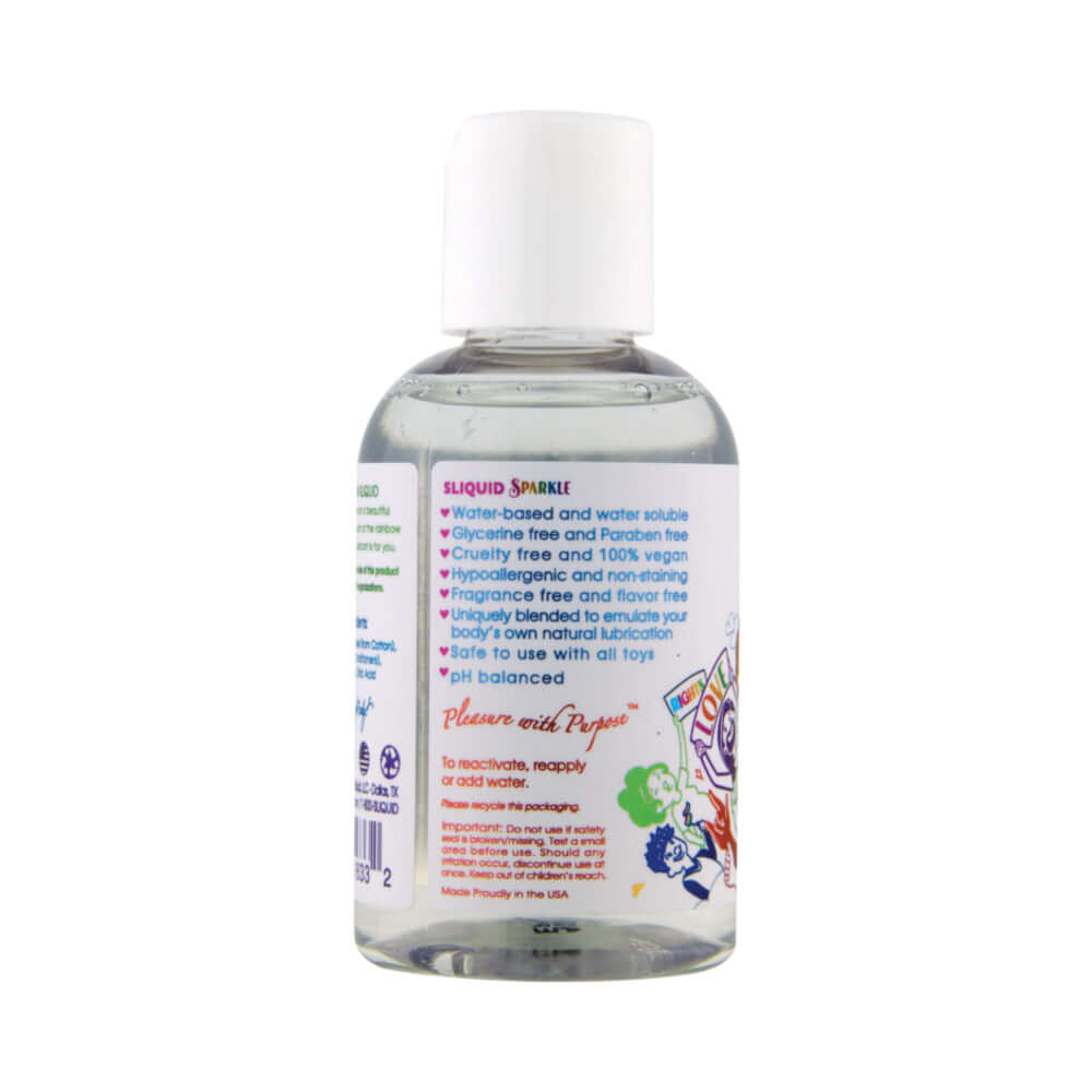 Sliquid Naturals Sparkle Pride Water-Based Lubricant 4.2 Oz bottle with colorful label and ingredient details.