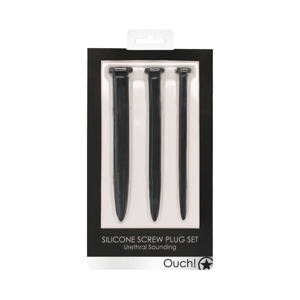 Ouch! Urethral Sounding Silicone Screw Plug Set Black 9 mm / 13 mm / 16.5 mm