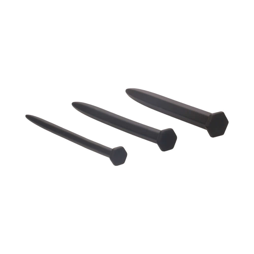 Ouch! Urethral Sounding Silicone Screw Plug Set Black 9 mm / 13 mm / 16.5 mm