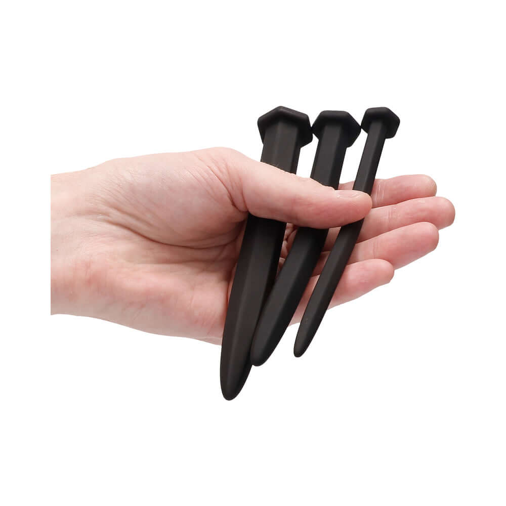 Ouch! Urethral Sounding Silicone Screw Plug Set Black 9 mm / 13 mm / 16.5 mm