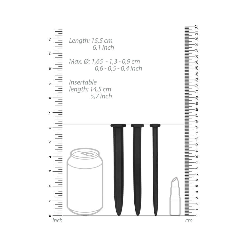 Ouch! Urethral Sounding Silicone Screw Plug Set Black 9 mm / 13 mm / 16.5 mm