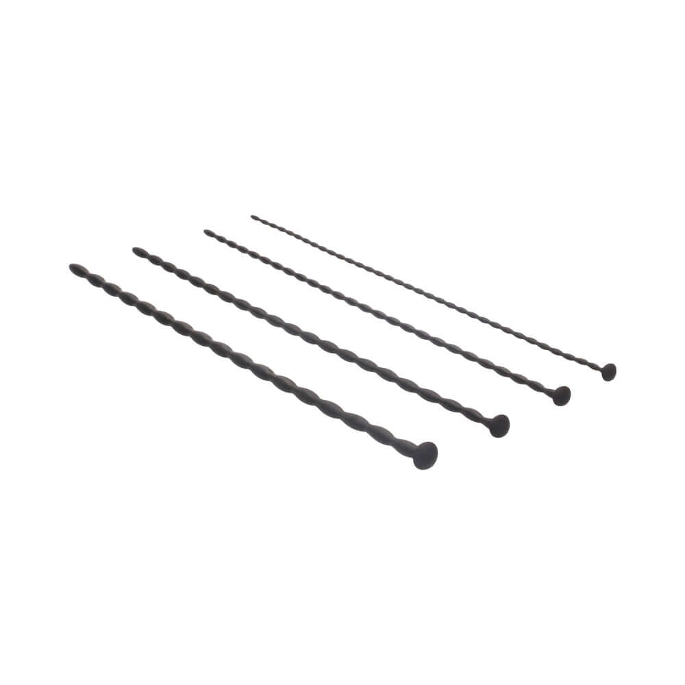 Ouch! Urethral Sounding Beginner Silicone Spiral Screw Plug Set Black 3 mm / 4 mm / 5 mm / 6 mm