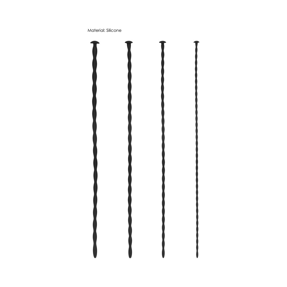 Ouch! Urethral Sounding Beginner Silicone Spiral Screw Plug Set Black 3 mm / 4 mm / 5 mm / 6 mm