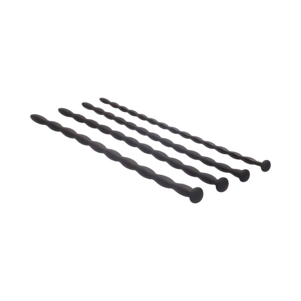 Ouch! Urethral Sounding Advanced Silicone Spiral Screw Plug Set Black 7 mm / 8 mm / 9 mm / 10 mm