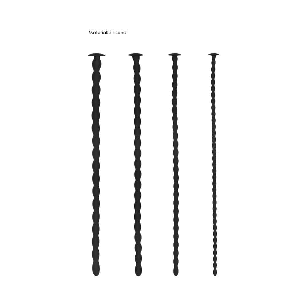 Ouch! Urethral Sounding Advanced Silicone Spiral Screw Plug Set Black 7 mm / 8 mm / 9 mm / 10 mm