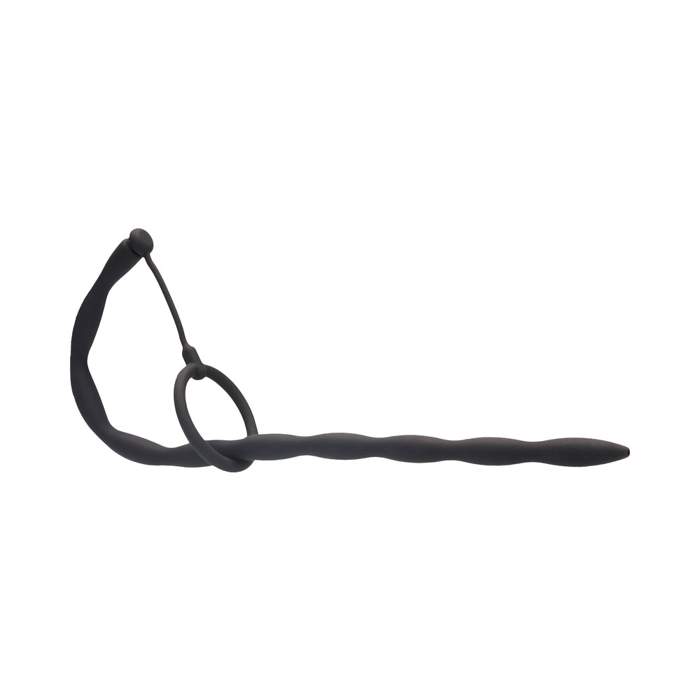 Ouch! Urethral Sounding Silicone Plug & Cock Ring Set Black 10 mm