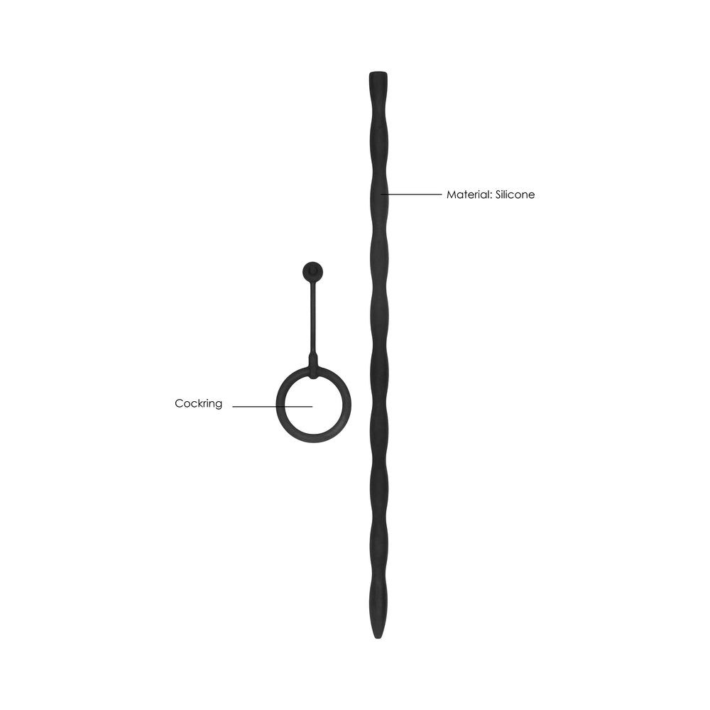 Ouch! Urethral Sounding Silicone Plug & Cock Ring Set Black 10 mm