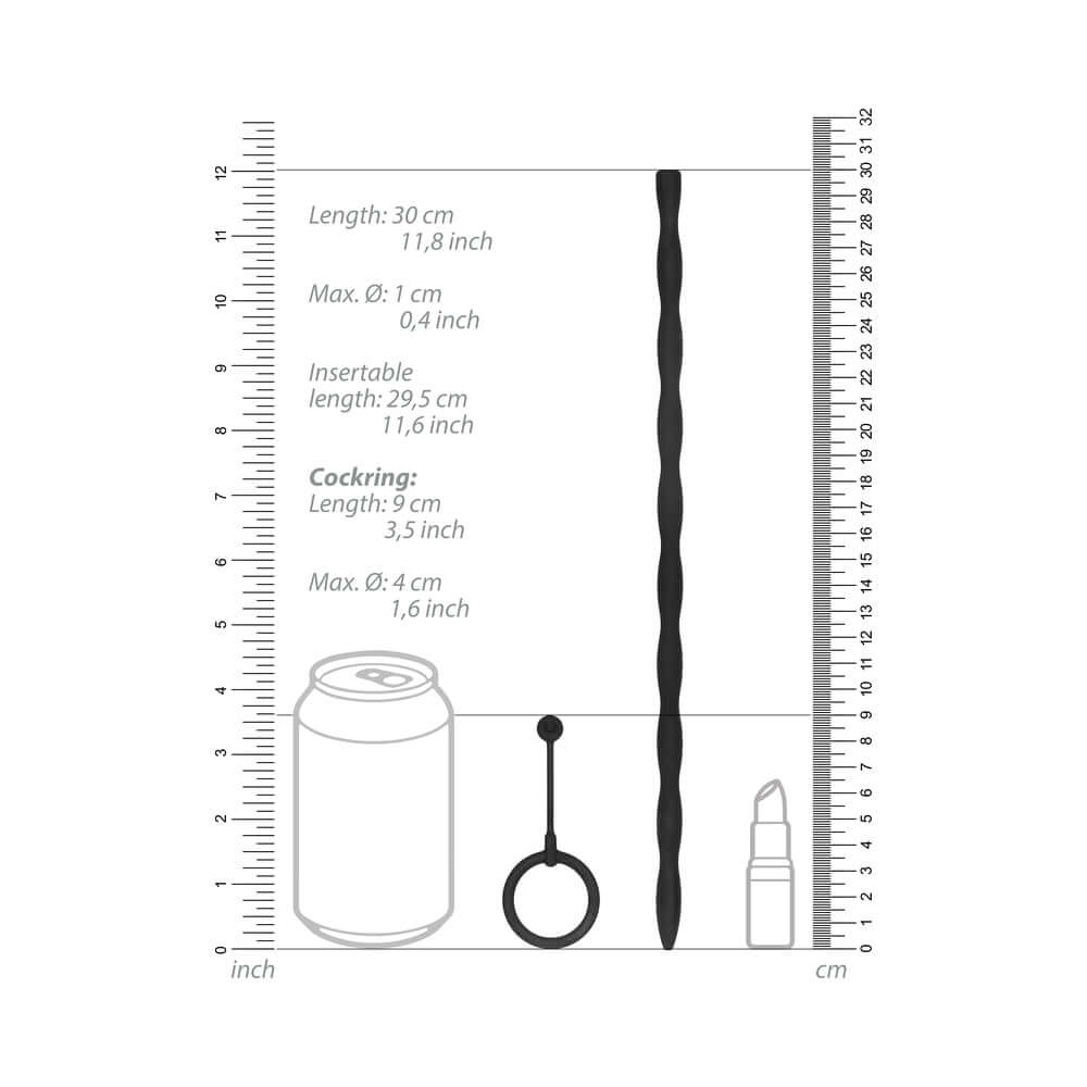 Ouch! Urethral Sounding Silicone Plug & Cock Ring Set Black 10 mm
