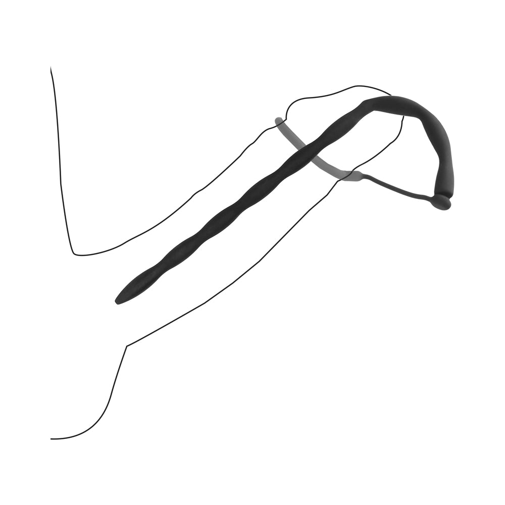 Ouch! Urethral Sounding Silicone Plug & Cock Ring Set Black 10 mm