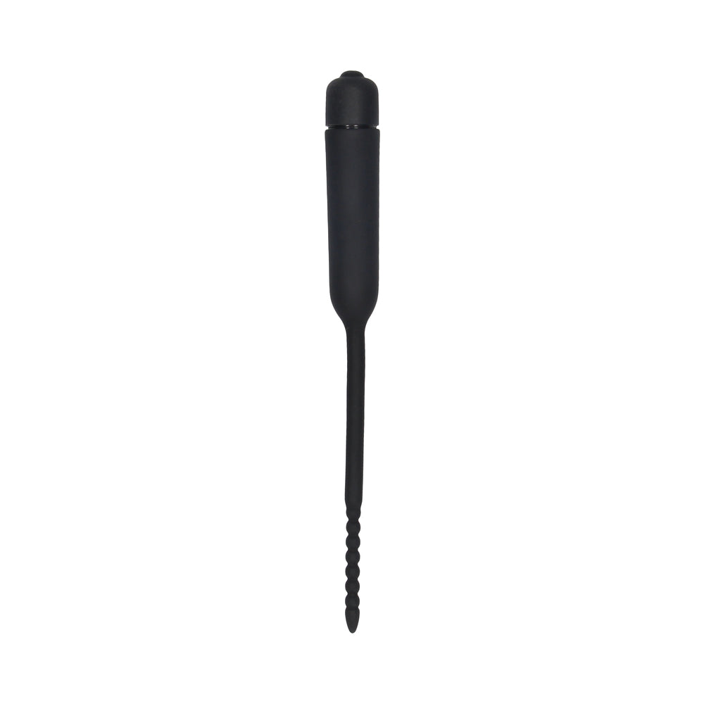 Ouch! Urethral Sounding Silicone Vibrating Bullet Plug With Beaded Tip Black 5.5 mm - 7 mm