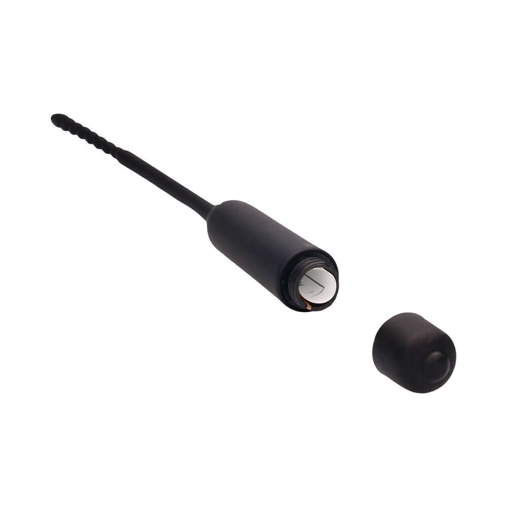 Ouch! Urethral Sounding Silicone Vibrating Bullet Plug With Beaded Tip Black 5.5 mm - 7 mm