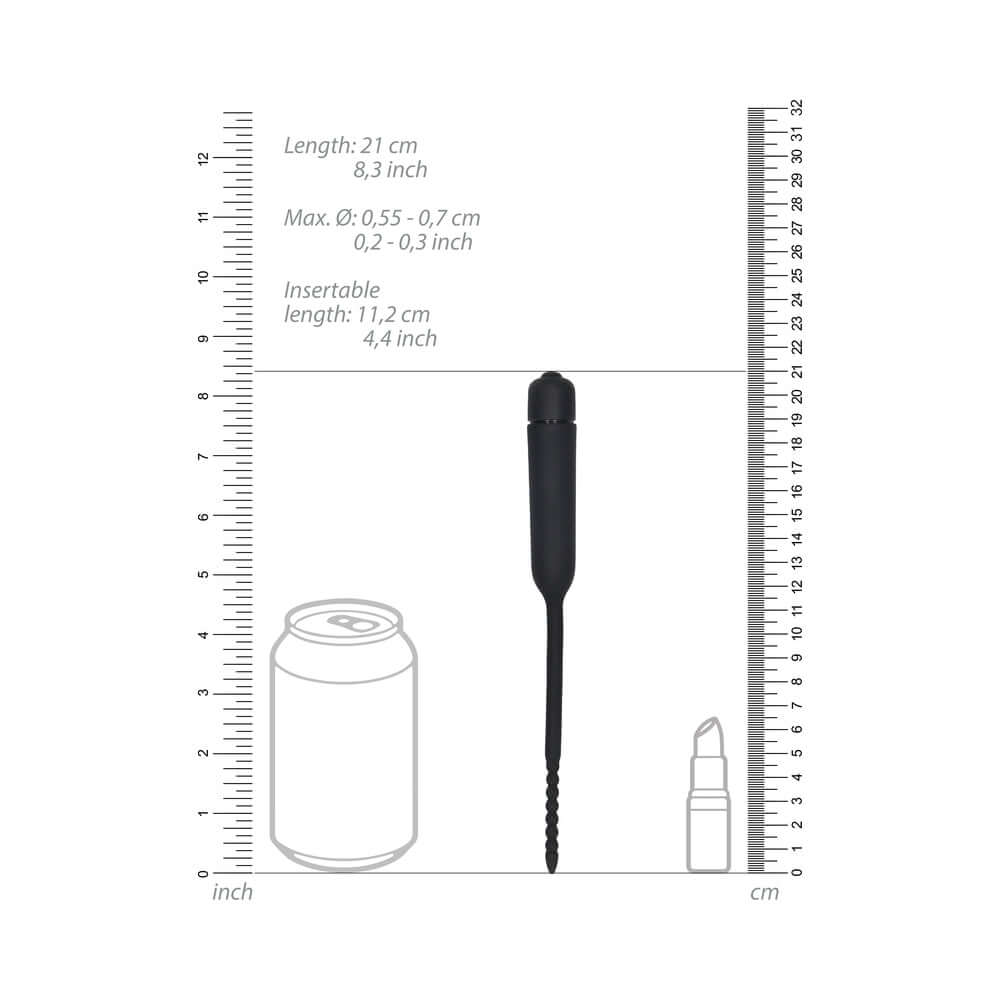 Ouch! Urethral Sounding Silicone Vibrating Bullet Plug With Beaded Tip Black 5.5 mm - 7 mm