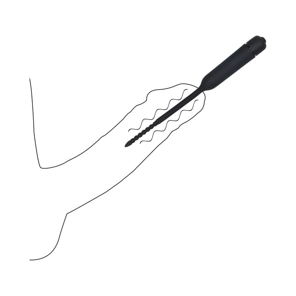 Ouch! Urethral Sounding Silicone Vibrating Bullet Plug With Beaded Tip Black 5.5 mm - 7 mm