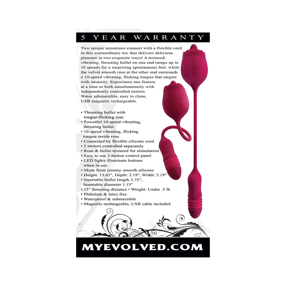 Evolved Wild Rose Rechargeable Dual-Ended Silicone Thrusting Egg & Flicking Tongue Vibrator Red