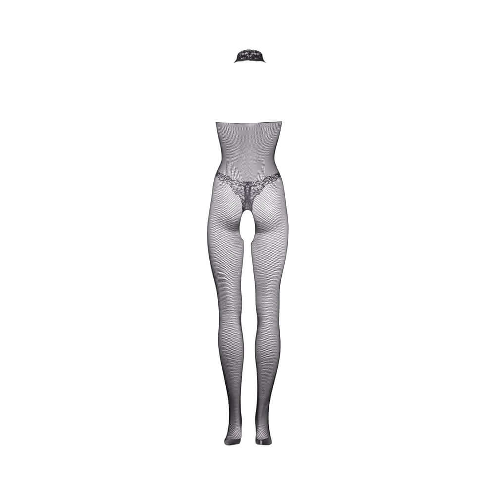 Shots Le Desir Fishnet & Lace High-Neck Bodystocking Black O/S