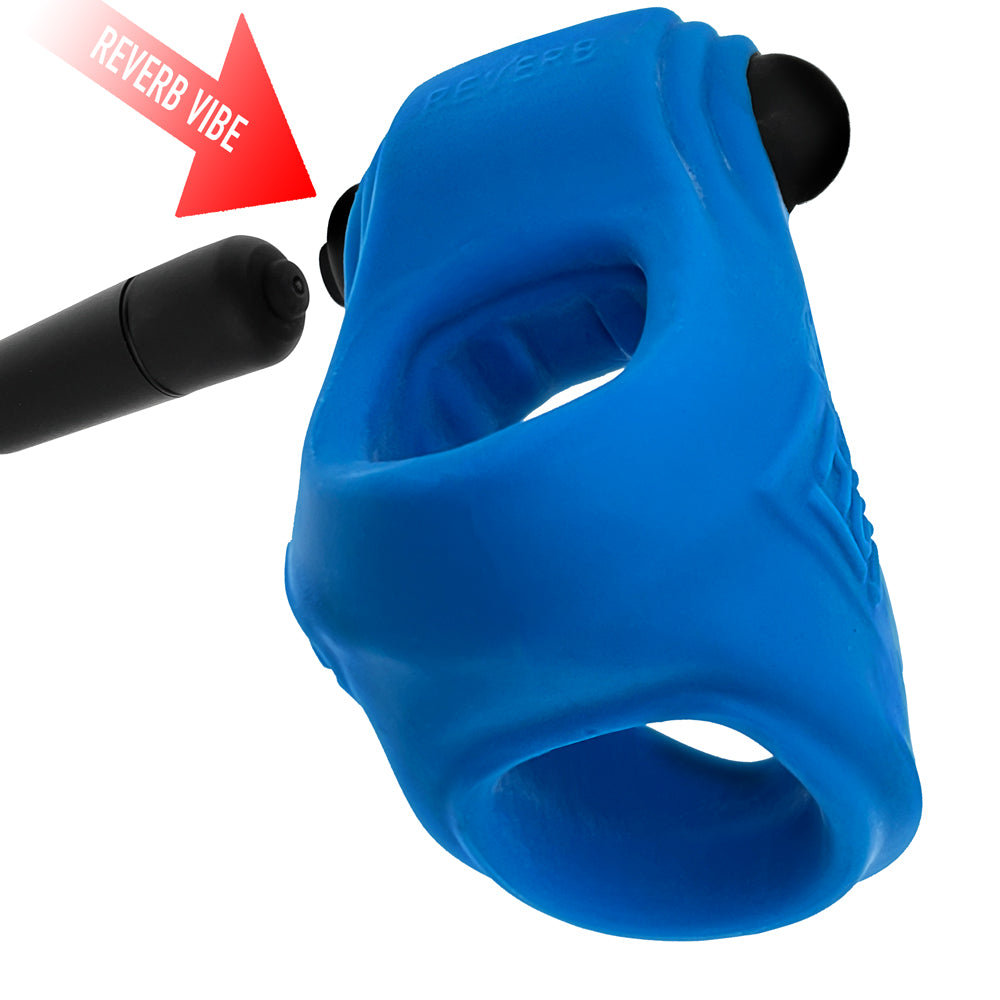 Oxballs Revsling Vibrating Cock Sling Teal Ice showcasing the REVERB vibe for enhanced pleasure.
