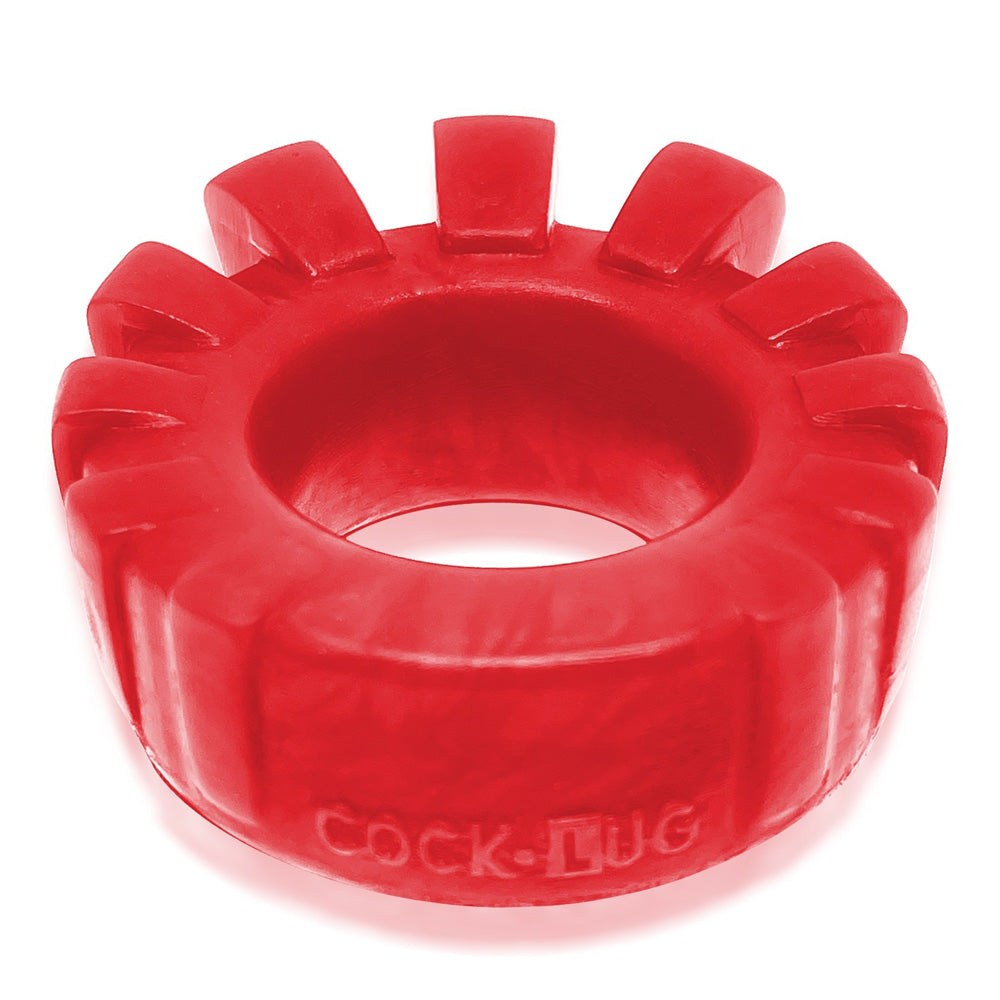 Oxballs Cock-Lug Lugged Silicone Cock Ring Red, featuring plush, stretchy design with lugs for comfort and support.