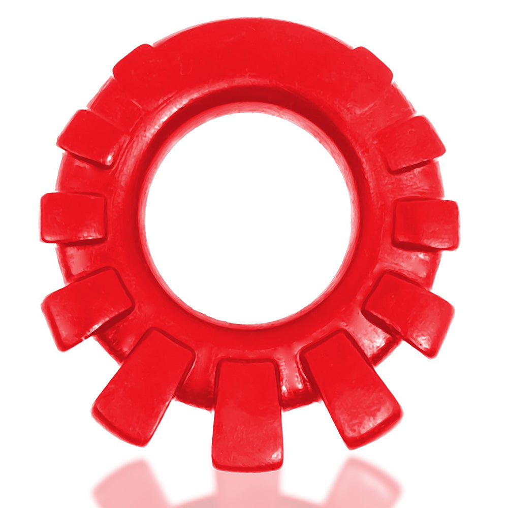Oxballs Cock-Lug Lugged Silicone Cock Ring Red - plush, stretchy silicone ring with lugs for increased comfort and support.