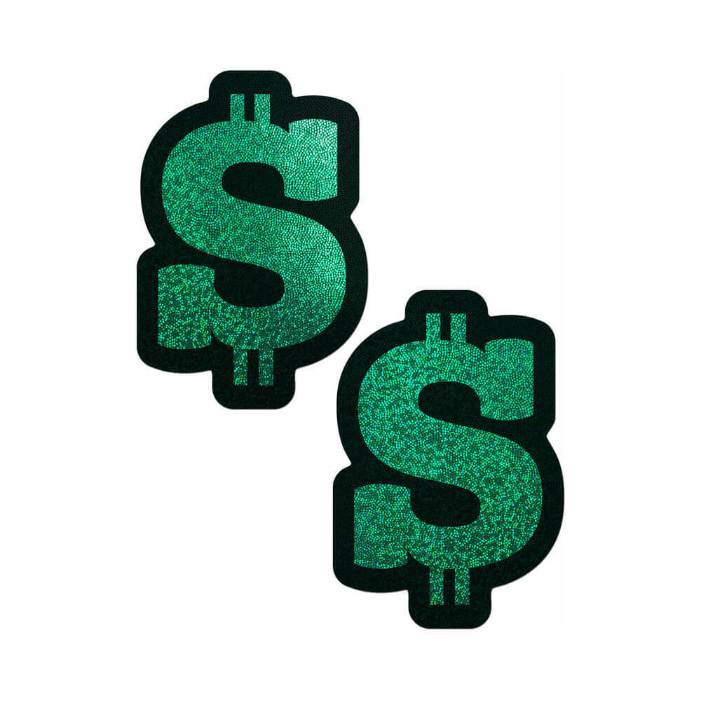 Pastease Money Green Glitter Dollar Sign Nipple Pasties in sparkly green glitter design for bold fashion.