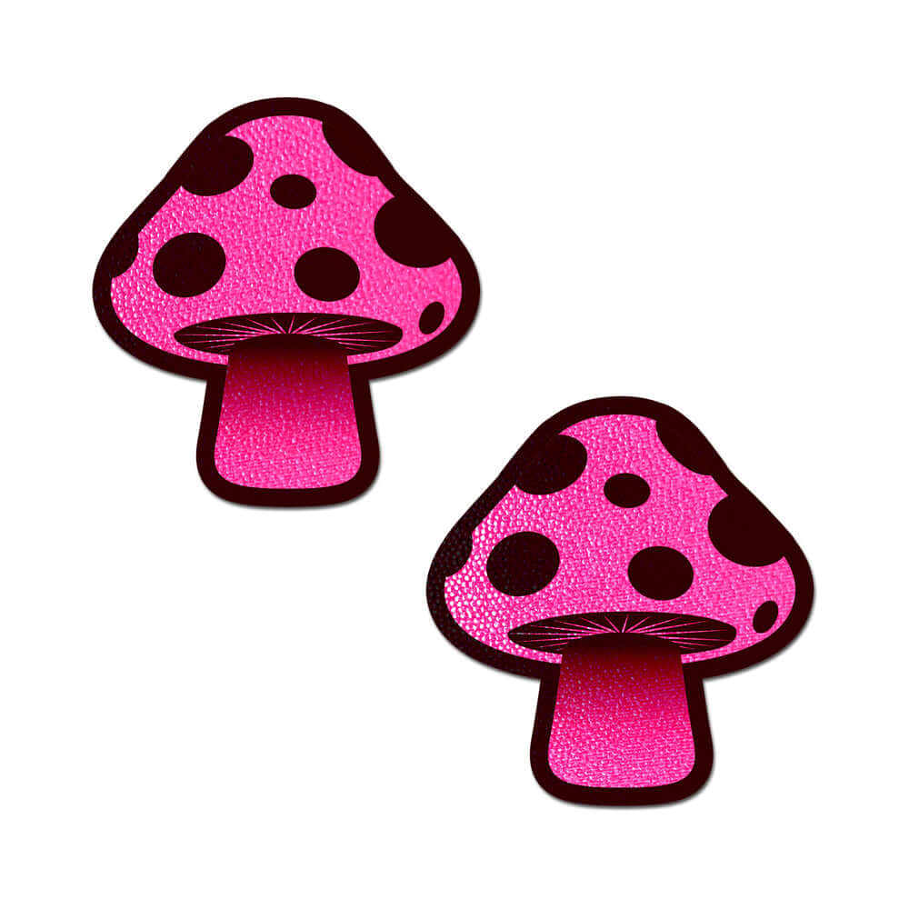 Pastease Mushroom Neon Pink Shroom Nipple Pasties featuring playful pink mushroom design with black polka dots.