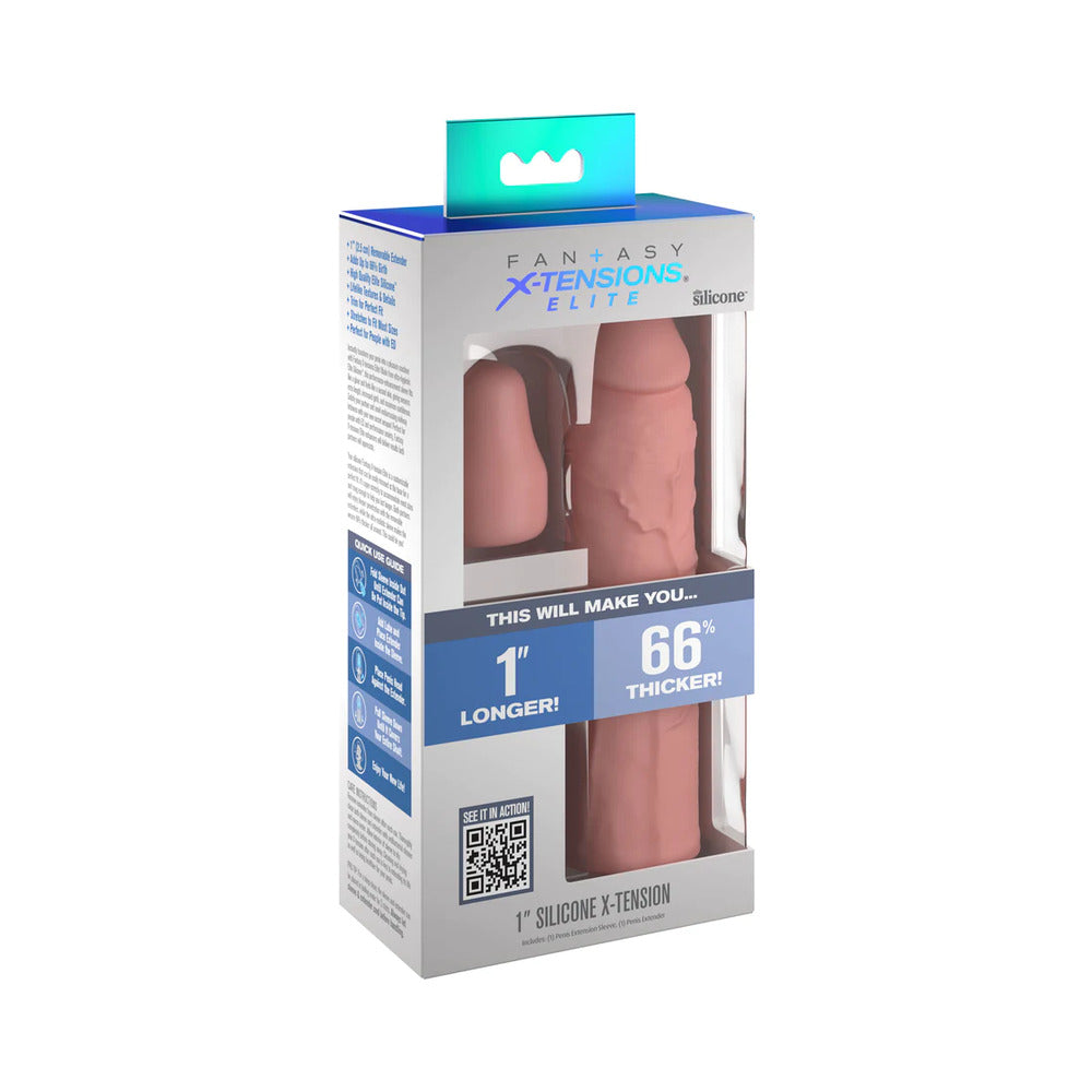 Fantasy X-tensions Elite 7 inches Silicone Sleeve with 1 in. Extender Beige