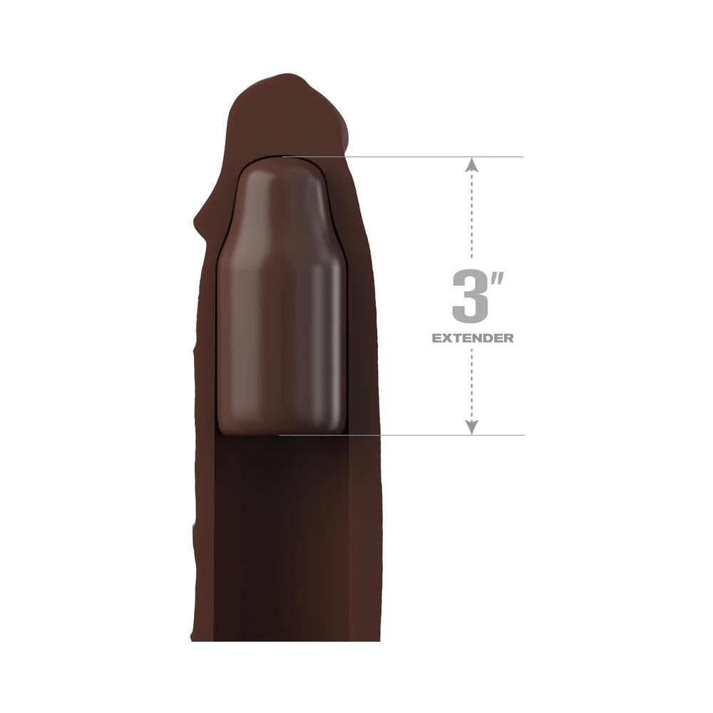 Fantasy X-tensions Elite 9 inches Silicone Mega Extension Sleeve with 3 in. Extender Brown