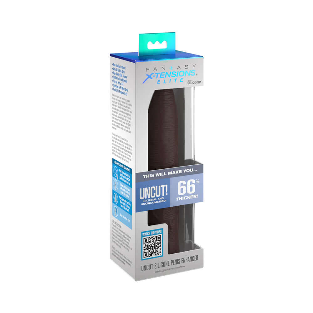 Fantasy X-tensions Elite Uncut 7 inches Open-Ended Silicone Enhancement Sleeve Brown