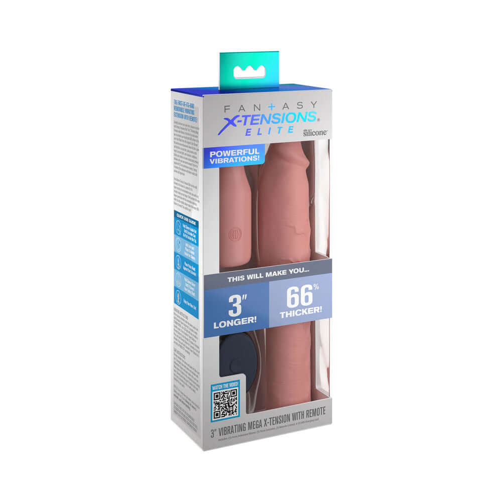 Fantasy X-tensions Elite 9 inches Silicone Mega Extension Sleeve 3 inches Vibrating Beige