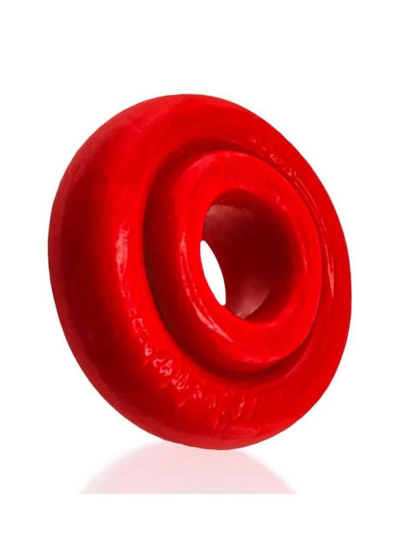 Oxballs Rimz Single Cock Ring Red showcasing its flexible design and rubbery comfort lips.