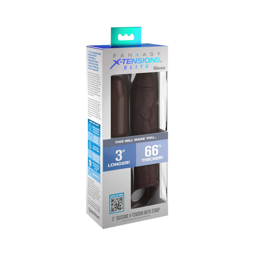 Fantasy X-tensions Elite 7 inches Silicone Extension with Strap & 3 in. Extender Brown