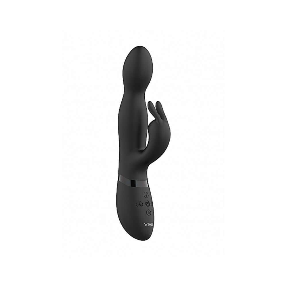 VIVE NIVA Rechargeable 360 Rotating Rabbit Vibrator Black, luxury pleasure device for intense dual stimulation.